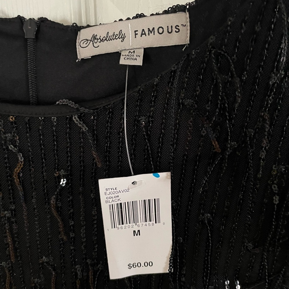 Absolutely Famous Longsleeve Black Sequin Dress NWT Medium - Picture 2 of 4
